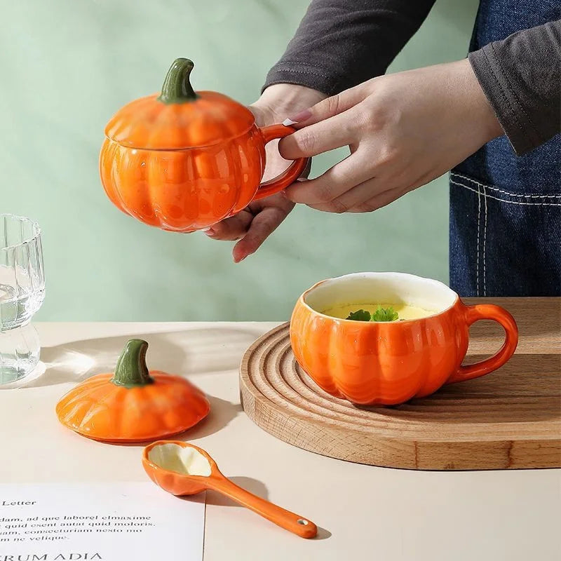 Pumpkin Mug Ceramic Cup With Spoon Soup