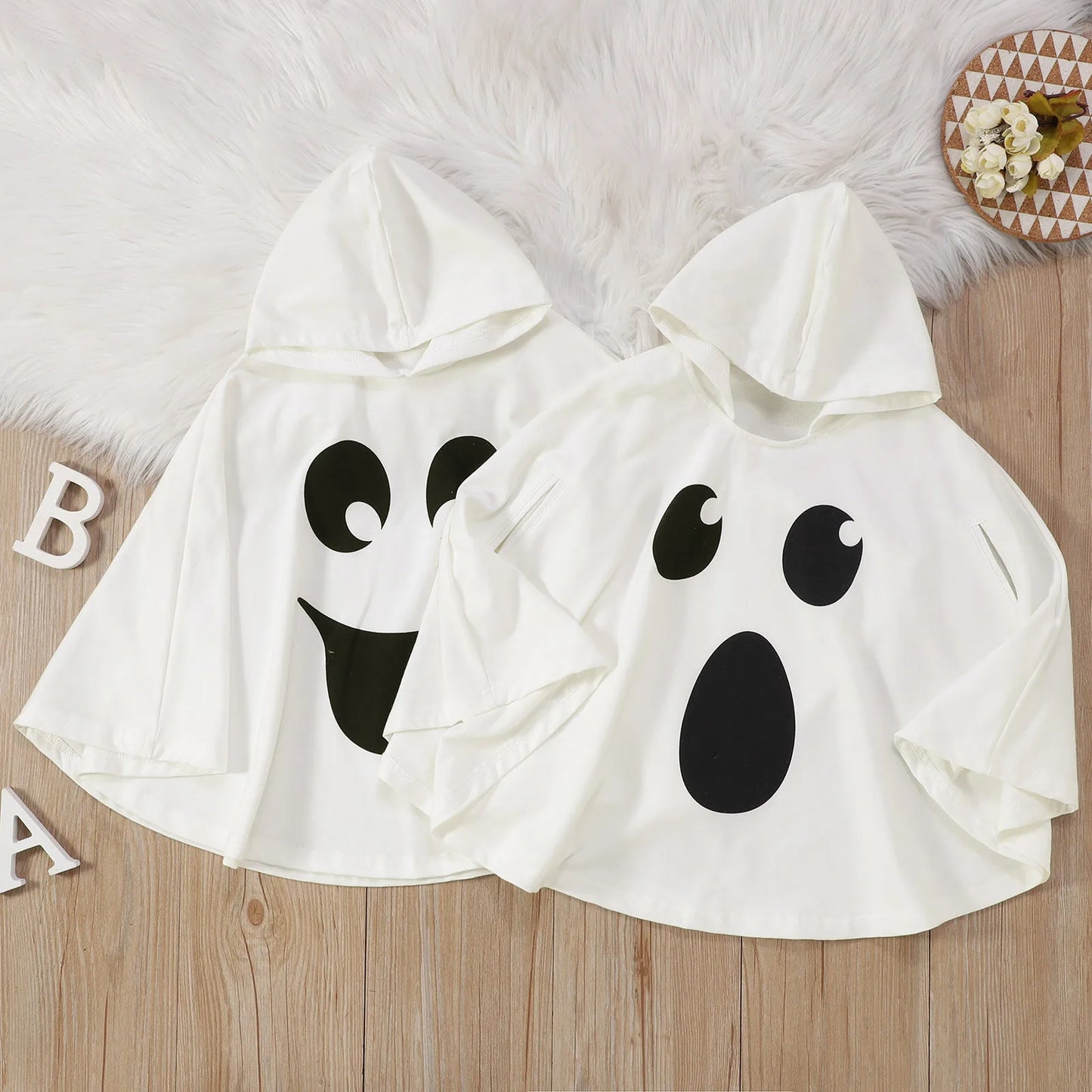 Kid Halloween Costume Ghost Print Hood