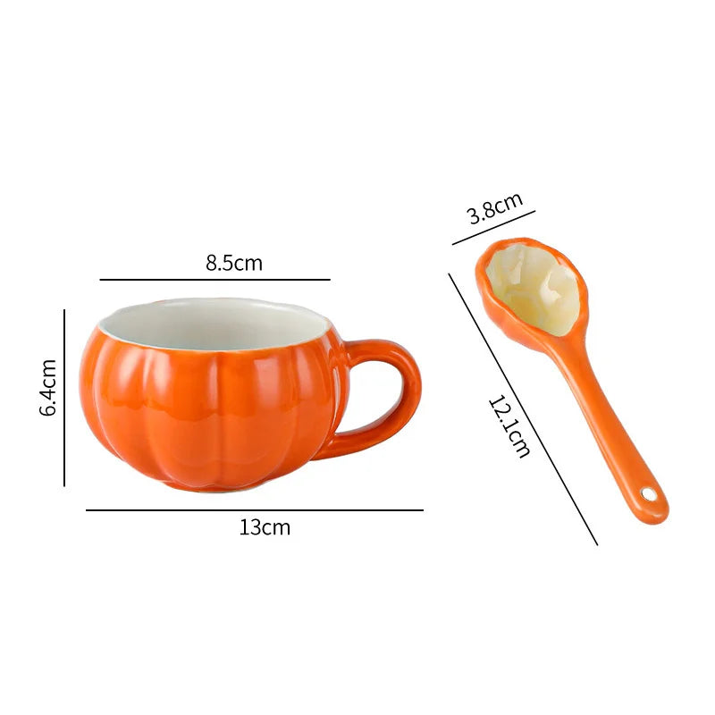 Pumpkin Mug Ceramic Cup With Spoon Soup