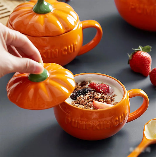 Pumpkin Mug Ceramic Cup With Spoon Soup